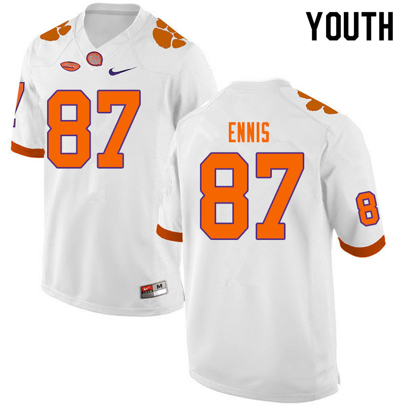 Youth #87 Sage Ennis Clemson Tigers College Football Jerseys Sale-White - Click Image to Close